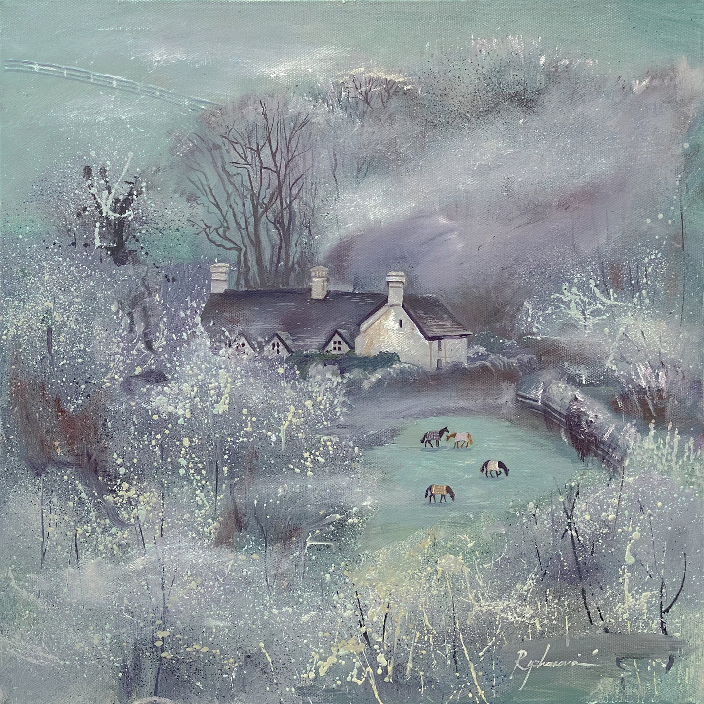 Fog, Frost and Horses | 15.7 x 15.7 inch